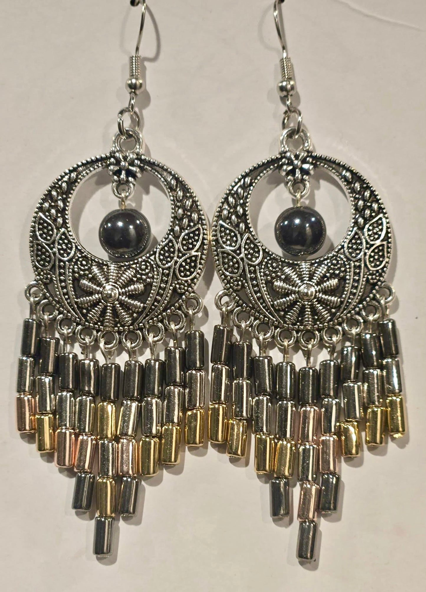 Vintage Silver & Hematite Chandelier Earrings