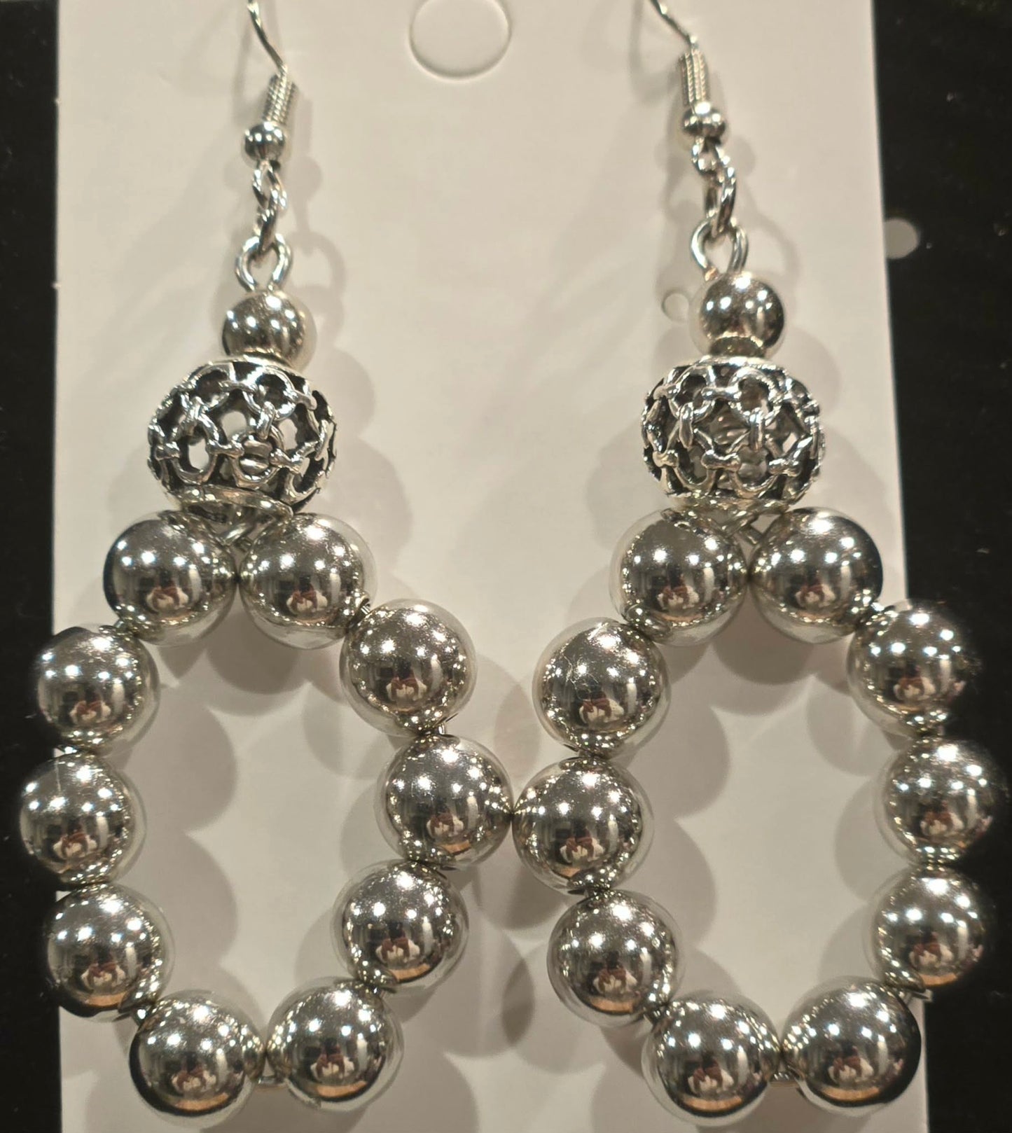 Silver Beaded Statement Hoop Drop Earrings