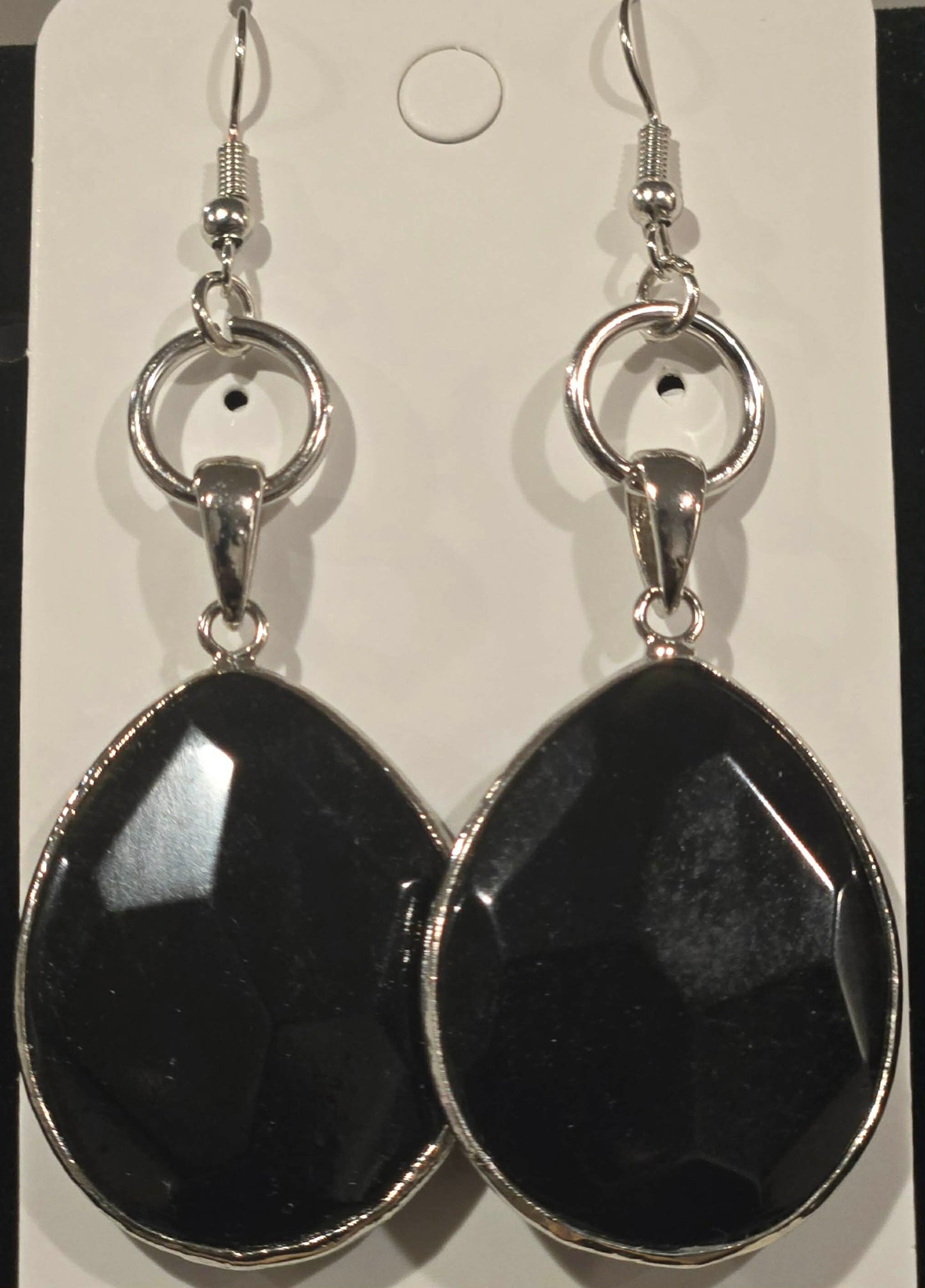 Black Faceted Teardrop Statement Earrings