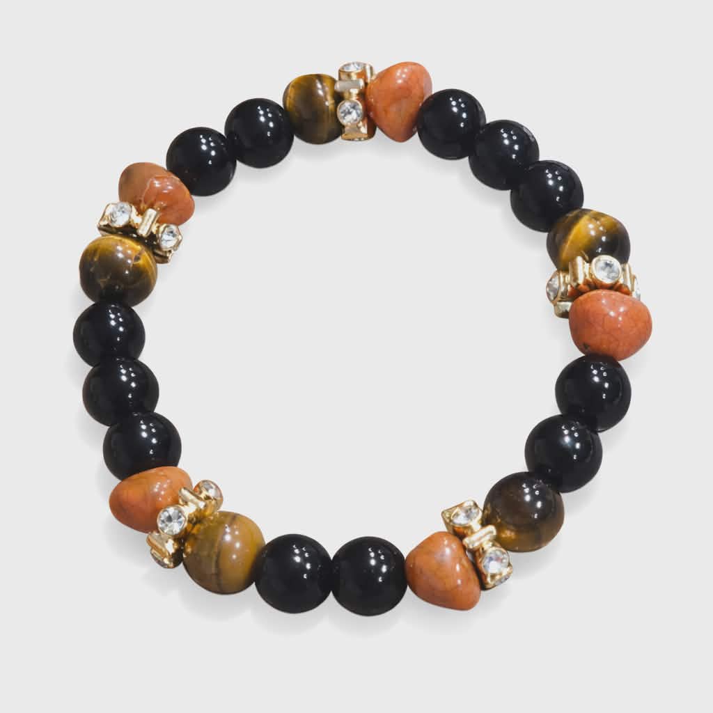 Elegant Tiger Eye and Onyx Inspired Stretch Bracelet