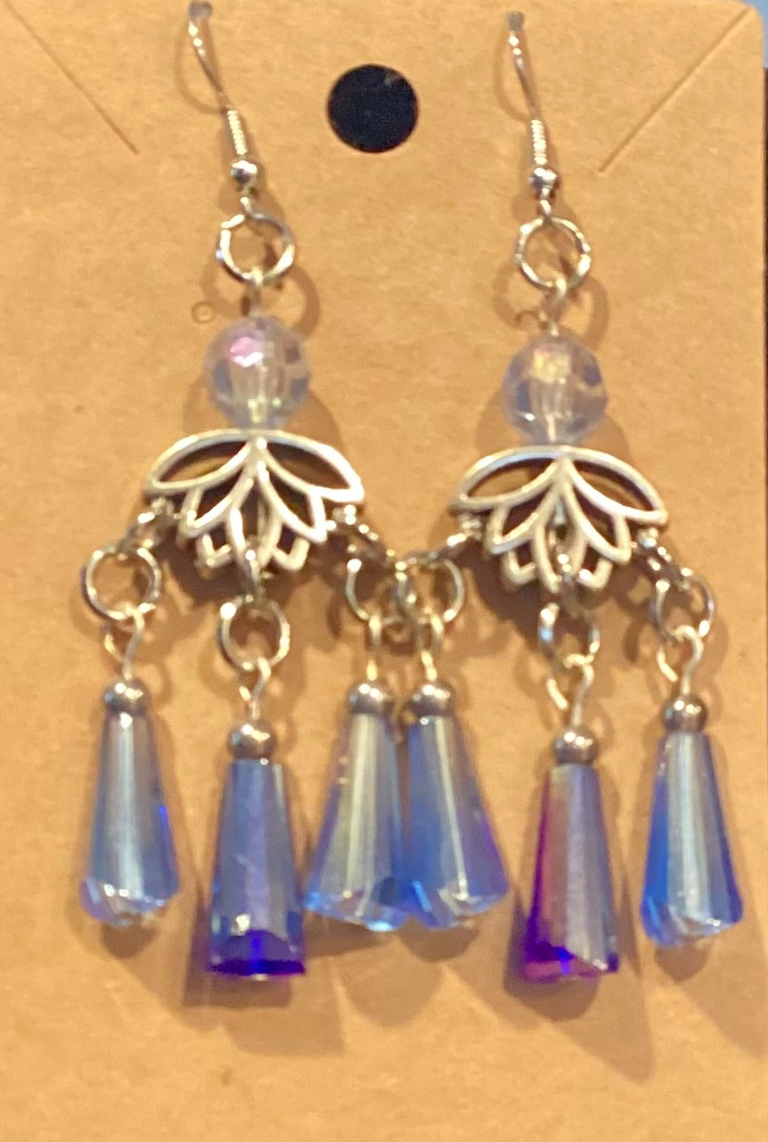 Iridescent Blue Chandelier Drop Earrings