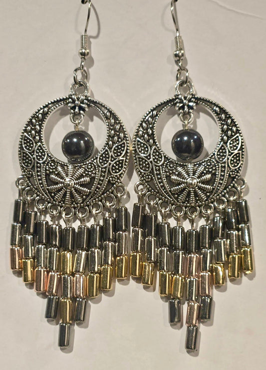 Vintage Silver & Hematite Chandelier Earrings