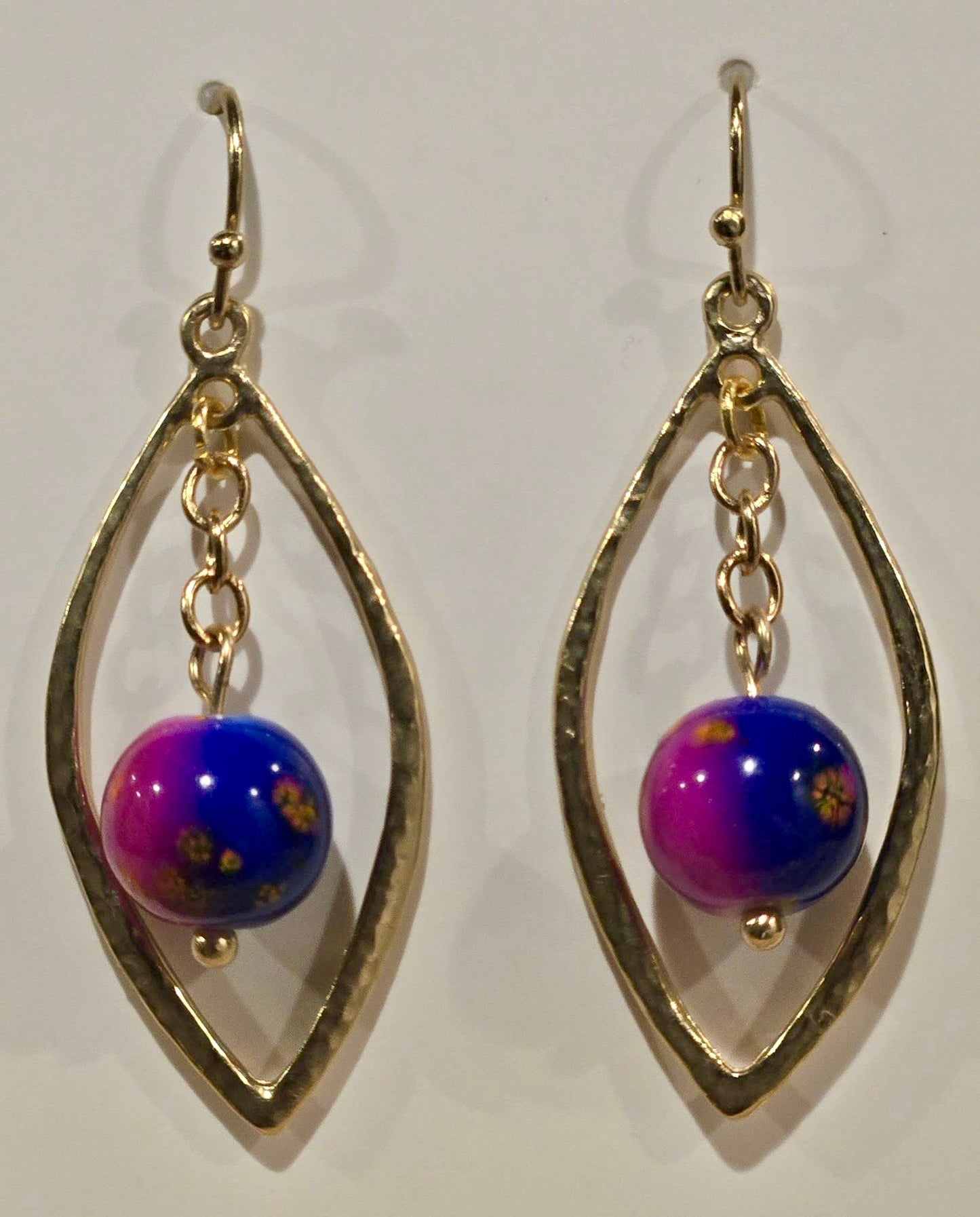 Gold Teardrop Earrings with Multicolor Bead
