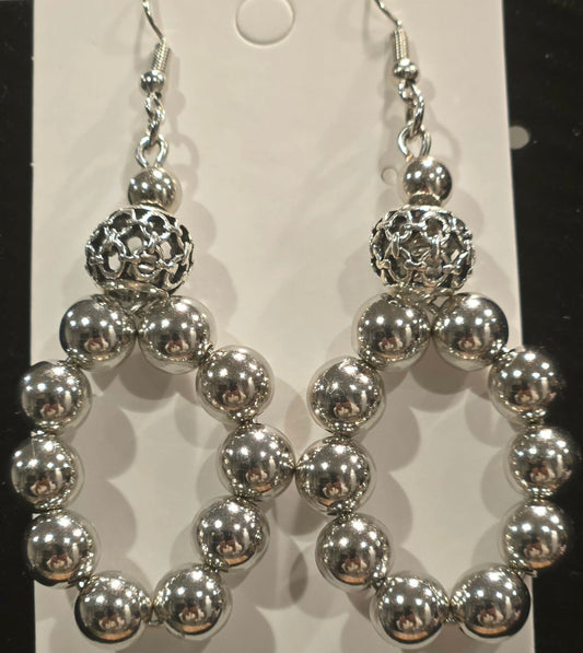 Silver Beaded Statement Hoop Drop Earrings