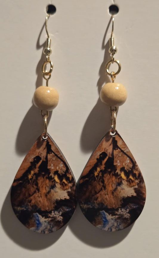 Wood Patterned Drop Earrings