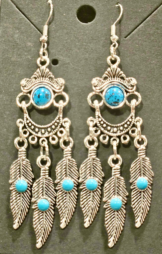 Turquoise Feather Dreamcatcher Drop Earrings