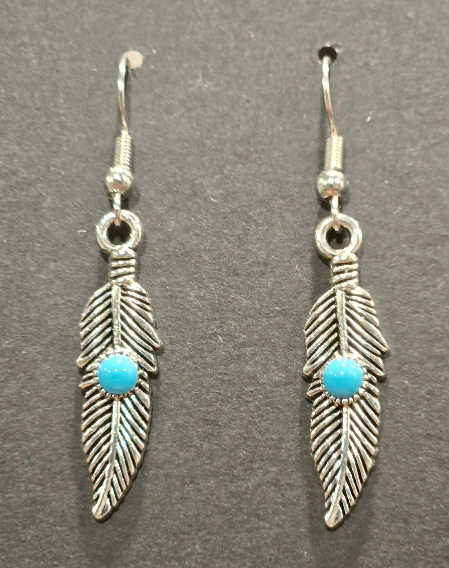Turquoise Single Feather Drop Earrings