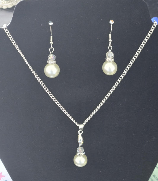 Faux Pearl Necklace and Drop Earrings Set
