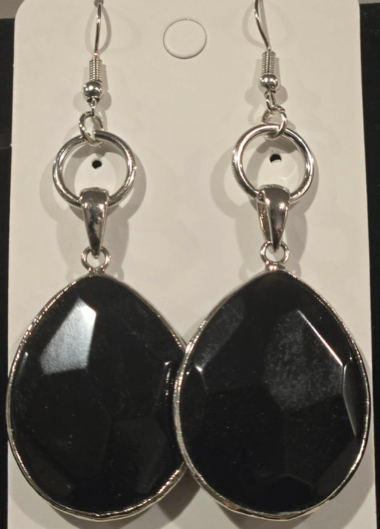 Black Faceted Teardrop Statement Earrings