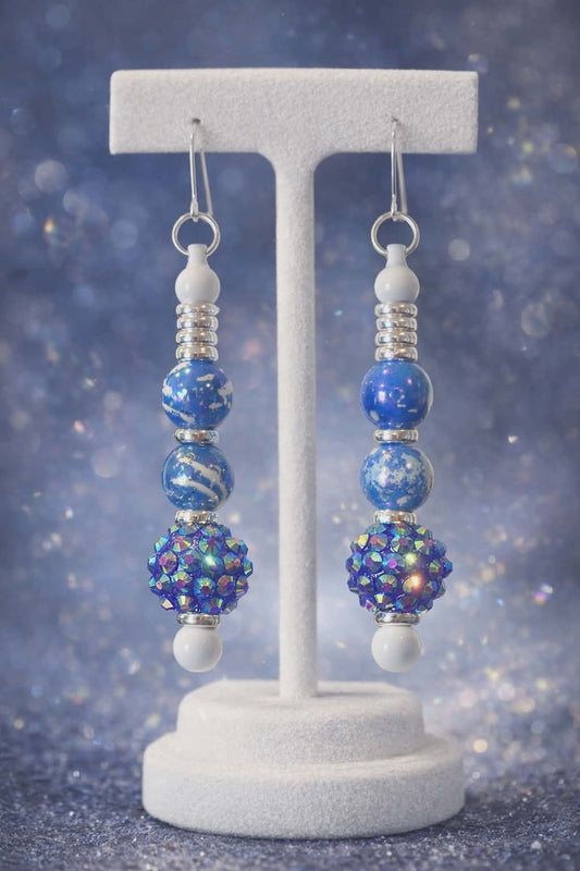 Blue Crystal-like Beaded Drop Earrings