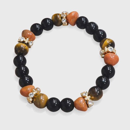 Elegant Tiger Eye and Onyx Inspired Stretch Bracelet